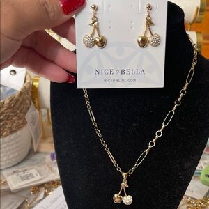 Gold and Silver Cherry Jewelry Set